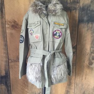 Upcycled Military Army Faux Fur Jacket
